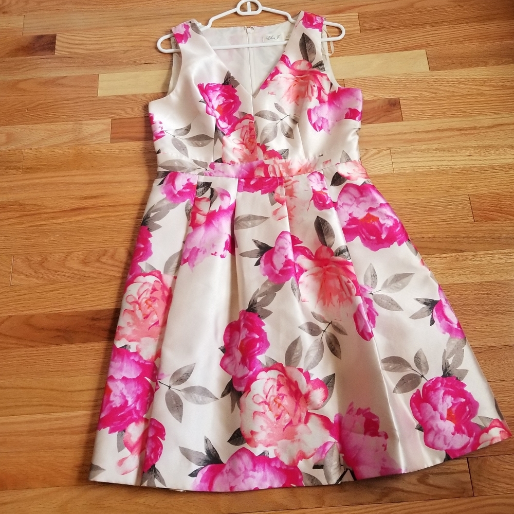 Eliza J Floral Fit and Flare v neck dress